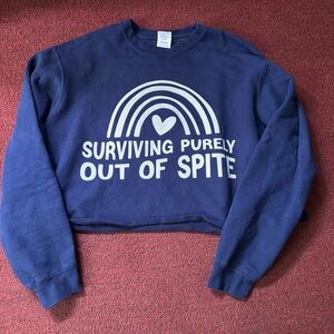 Surviving purely out of spite rainbow print cropped crew sweatshirt XL